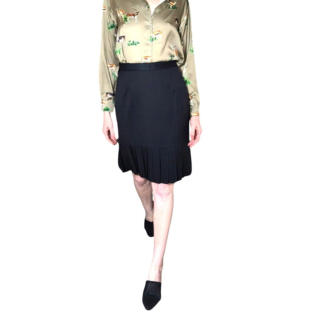 Brooks Brothers 100% Wool Black Tailored Pleated Pencil Skirt Chic Office Sz 4